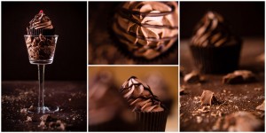 Foodfotografie 4-er- Collage mit Schuko-Cupcake