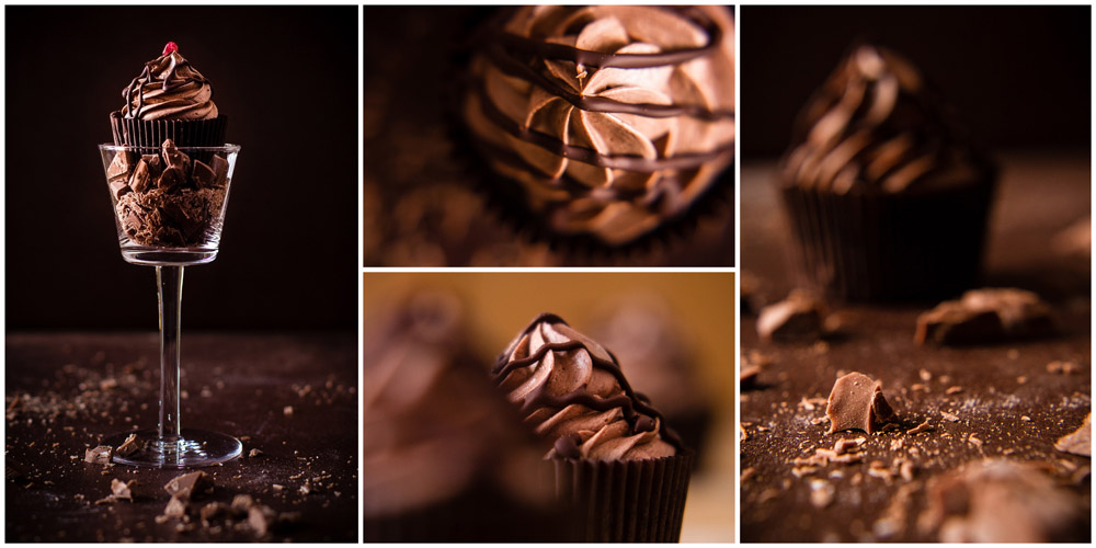 Foodfotografie 4-er- Collage mit Schuko-Cupcake
