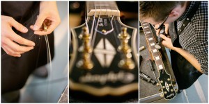 Business - Fotos in einer 3-er-Collage eines Gitarrenbauers in verschiedenen Details